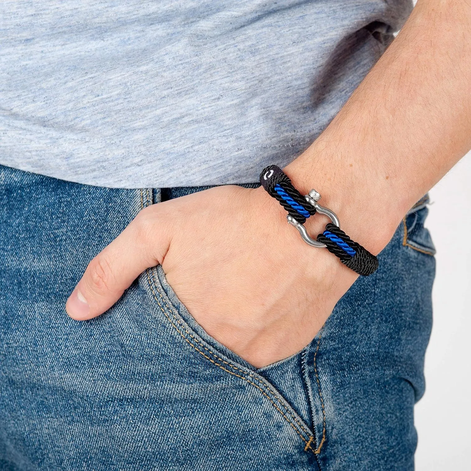 | Durable Twisted Rope Mens Bracelet with Shackle | Elegant Re-Made Nautical Style | 5 Rope Colors, 2 Shackle Colors
