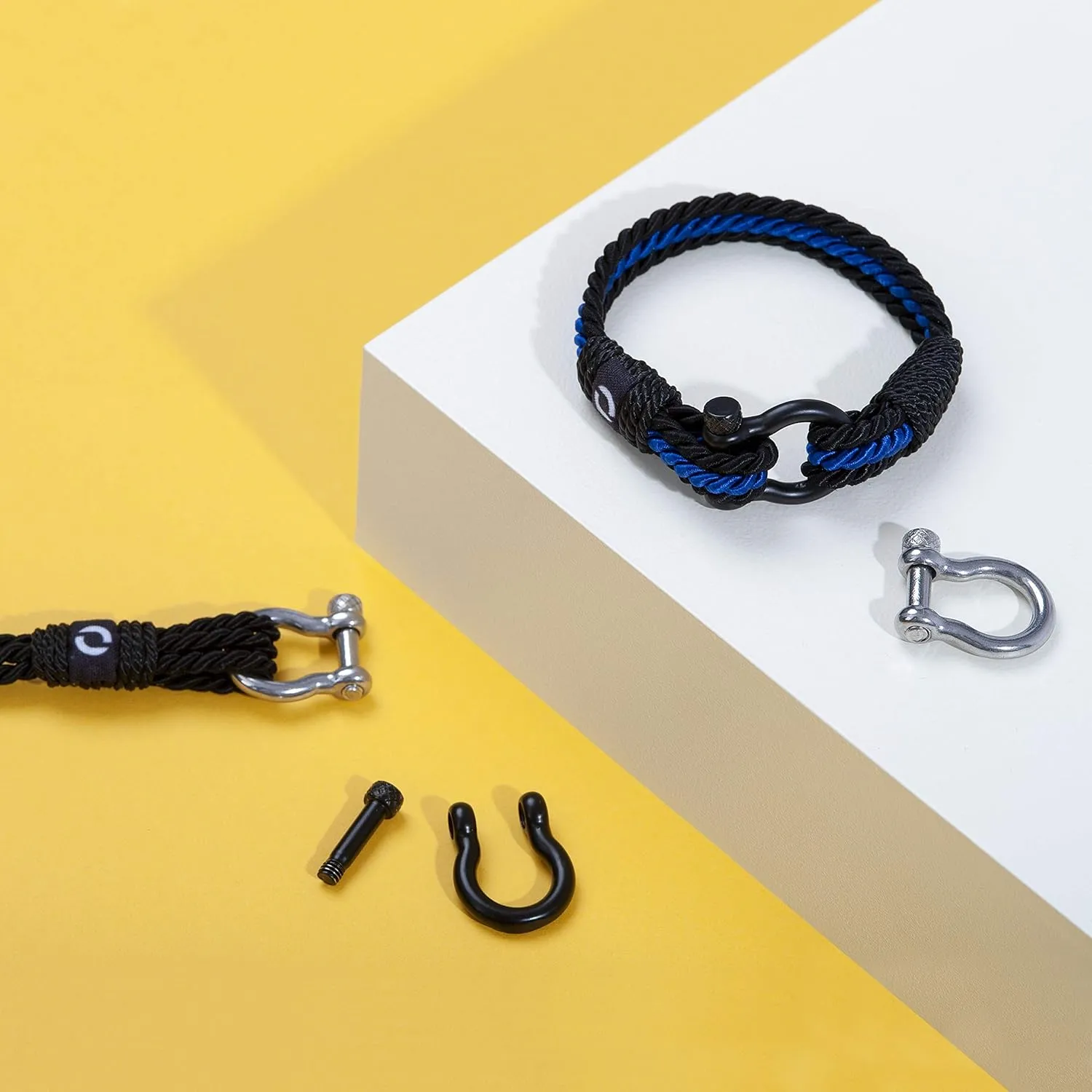 | Durable Twisted Rope Mens Bracelet with Shackle | Elegant Re-Made Nautical Style | 5 Rope Colors, 2 Shackle Colors