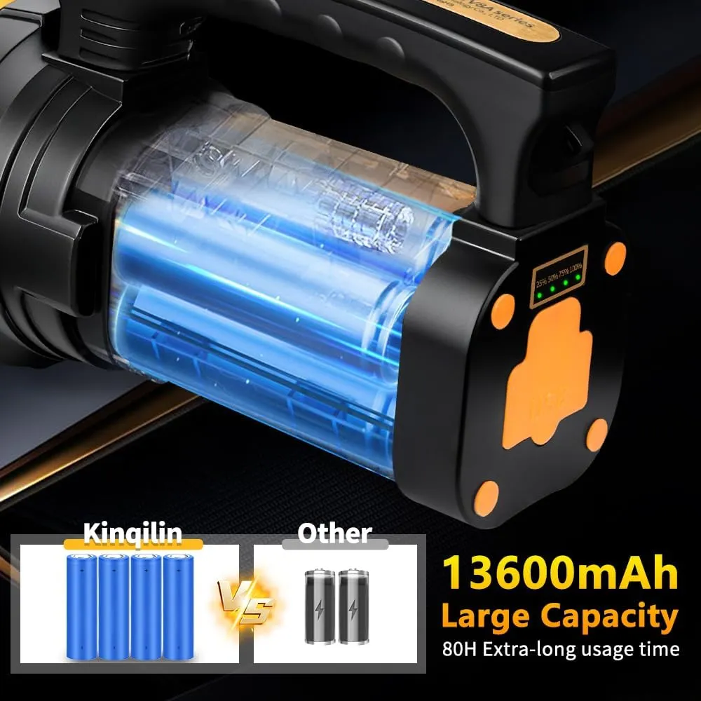 1000,000LM Rechargeable Spotlight 13600mAh Spotlight Flashlight 80H Long Lasting IP67 Waterproof 3 Modes Spot Light for Outdoor Camping Home Emergency