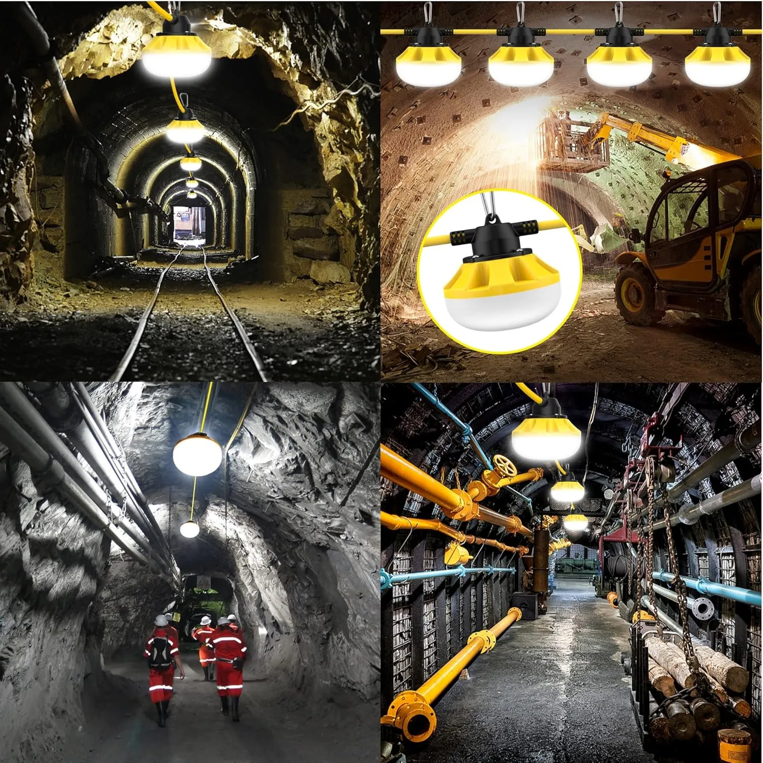 100FT LED Construction String Lights 10 Bulbs,14000LM,Industrial Grade,Weatherproof, Linkable 5000K Super Bright for Job Sites, Mining, Patios & Outdoor Work,Free for Climbing Hook 2Prong