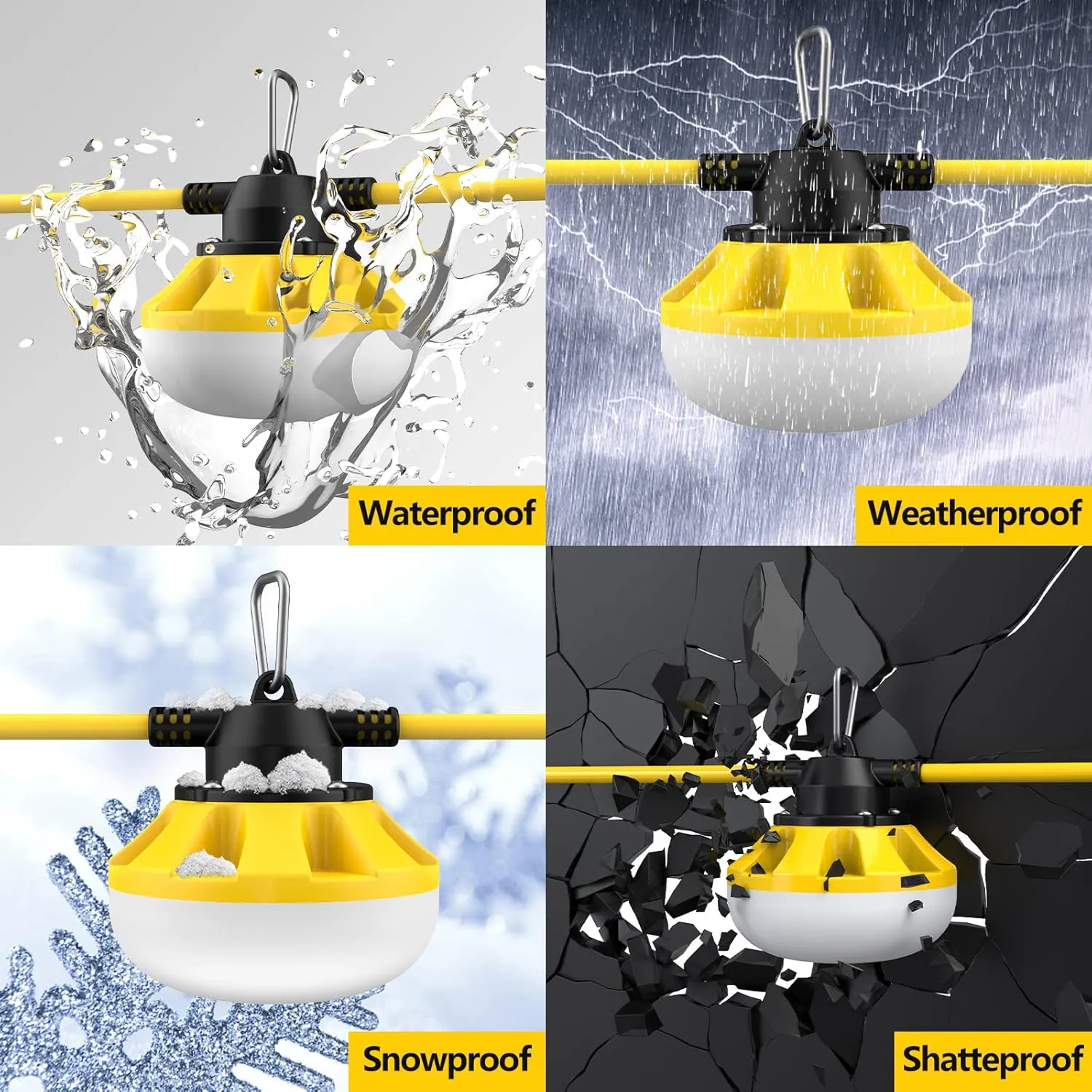 100FT LED Construction String Lights 10 Bulbs,14000LM,Industrial Grade,Weatherproof, Linkable 5000K Super Bright for Job Sites, Mining, Patios & Outdoor Work,Free for Climbing Hook 2Prong
