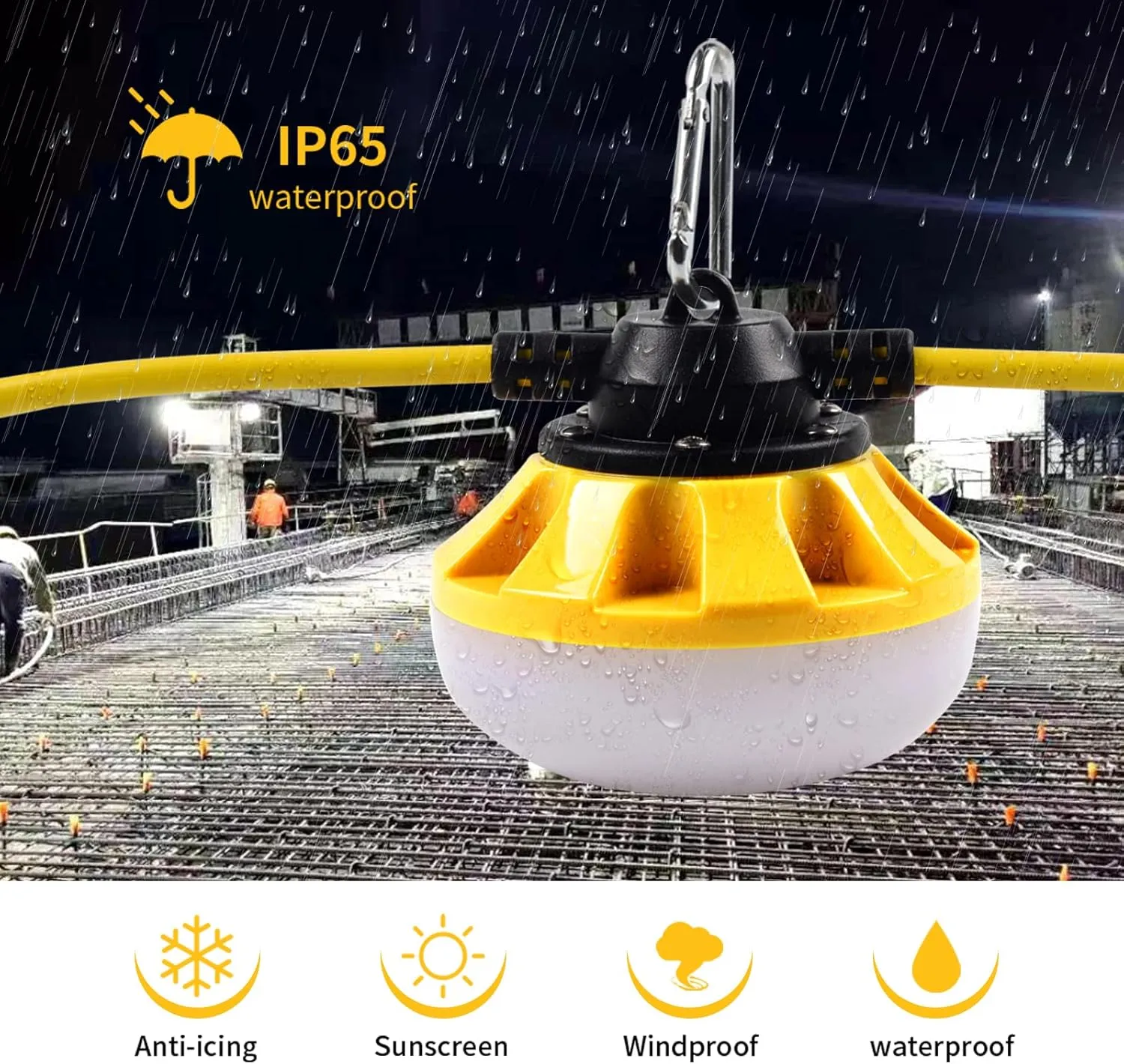 100FT LED Construction String Lights 10 Bulbs,14000LM,Industrial Grade,Weatherproof, Linkable 5000K Super Bright for Job Sites, Mining, Patios & Outdoor Work,Free for Climbing Hook 2Prong