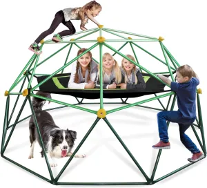 10FT Dome Climber for Kids 3-8 - Heavy Duty 1000LB Capacity Jungle Gym with Hammock, Swing & Climbing Grips, Outdoor Backyard Play Equipment