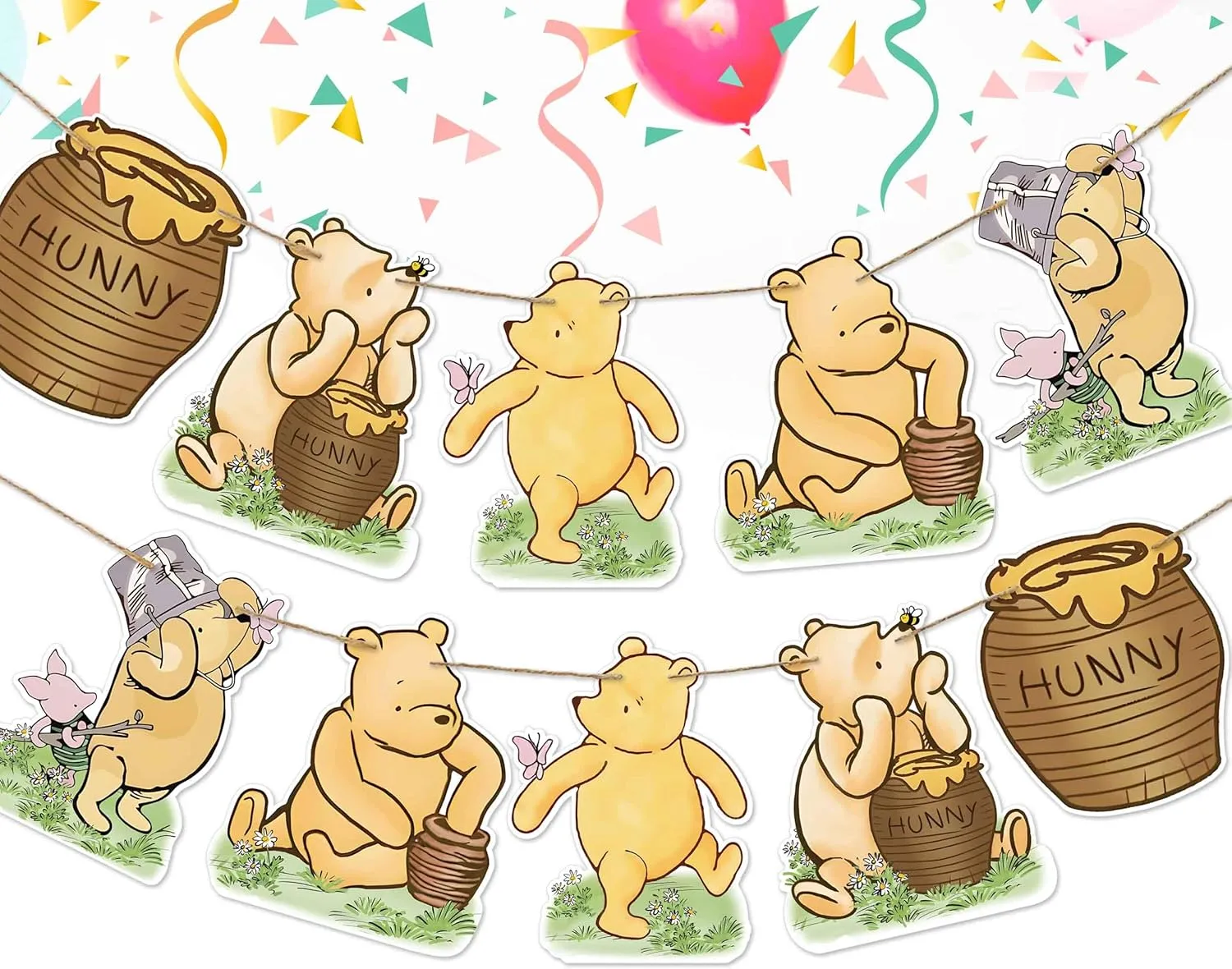 10pcs Winnie Banner Cutout Garland, Classic Winnie Baby Shower Birthday Banner Signs, Adorable Winnie Birthday Decoration Supplies Party Favor