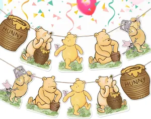 10pcs Winnie Banner Cutout Garland, Classic Winnie Baby Shower Birthday Banner Signs, Adorable Winnie Birthday Decoration Supplies Party Favor