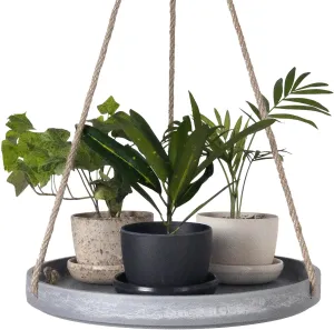 10" Hanging Planter Tray (Grey): Modern Upcycled Indoor & Outdoor Weatherproof Plant Hanger - Durable & Lightweight - Includes S Hook & Hemp Rope - Planter Pot Not Included