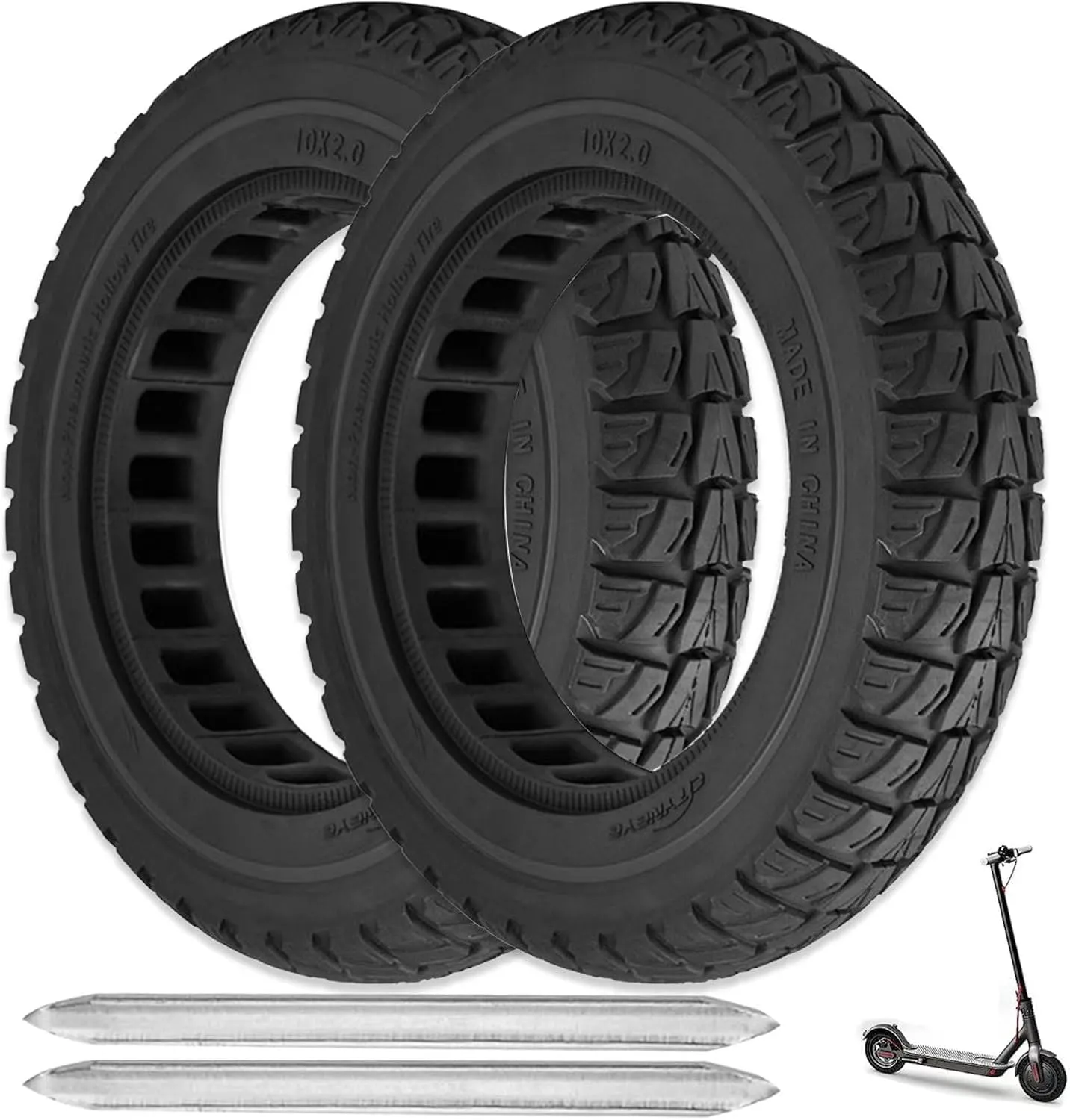 10X2 Solid Tire, 10x2.125 Inch Tires Replacement for Gotrax G4 GXL V2 Ninebot Segway F25 F30 F40 F60 D40x Electric Scooter, 50/75-6.1 10x2/54-152 10 Inch Off Road Front Rear Tubeless Tire Wheel