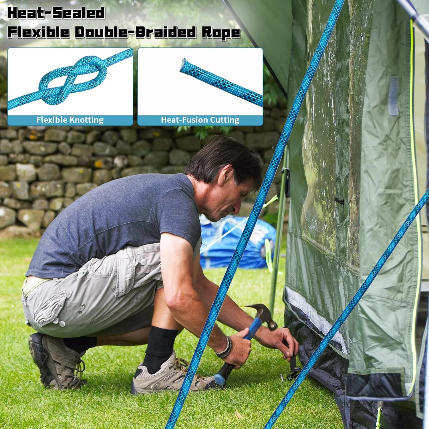 1/2 Inch 100ft Double Braided Polyester Arborist Rope, Heavy Duty Nylon Rope for Anchor, Tree Work, Cargo, Pulling, Sailing (Blue)