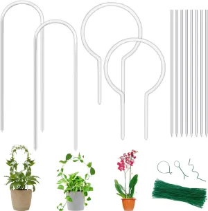 12 Pack Clear Acrylic Plant Trellis for Potted Plants Indoor Outdoor - Thickened U-Shaped & Round Small Trellis for Climbing Plants - Plant Support Stakes for Houseplant Flower Hoya Pothos Vine Ivy