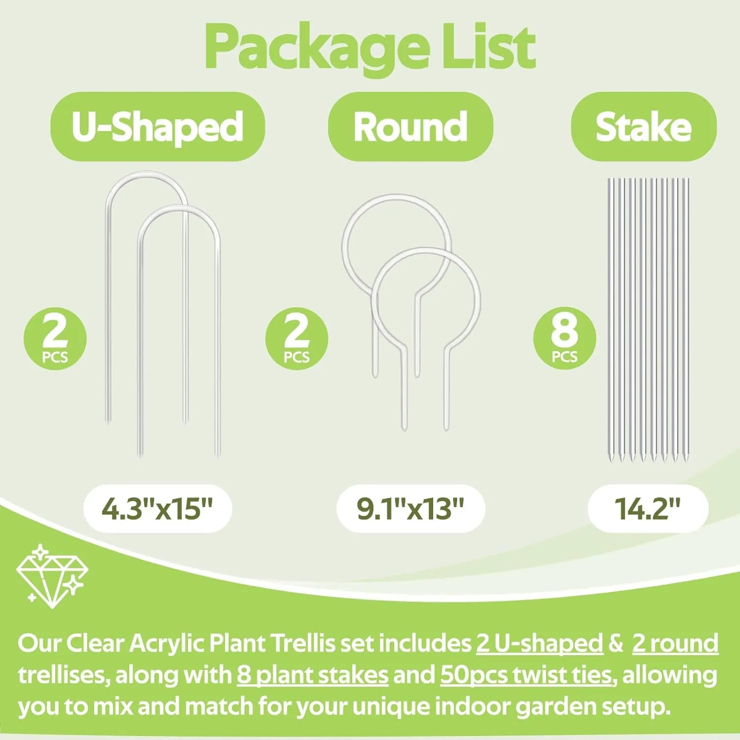 12 Pack Clear Acrylic Plant Trellis for Potted Plants Indoor Outdoor - Thickened U-Shaped & Round Small Trellis for Climbing Plants - Plant Support Stakes for Houseplant Flower Hoya Pothos Vine Ivy