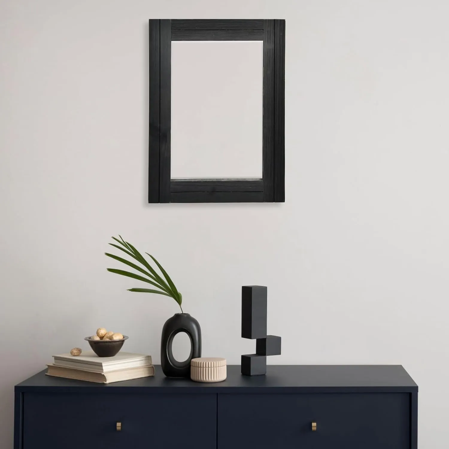 12 x 16 in Wall Decorative Mirror, Rustic Wood Frame Rectangular Mirror with Hanging Rope for Entryway, Bedroom, Guest Bathroom, Living Room, Bedroom, Black