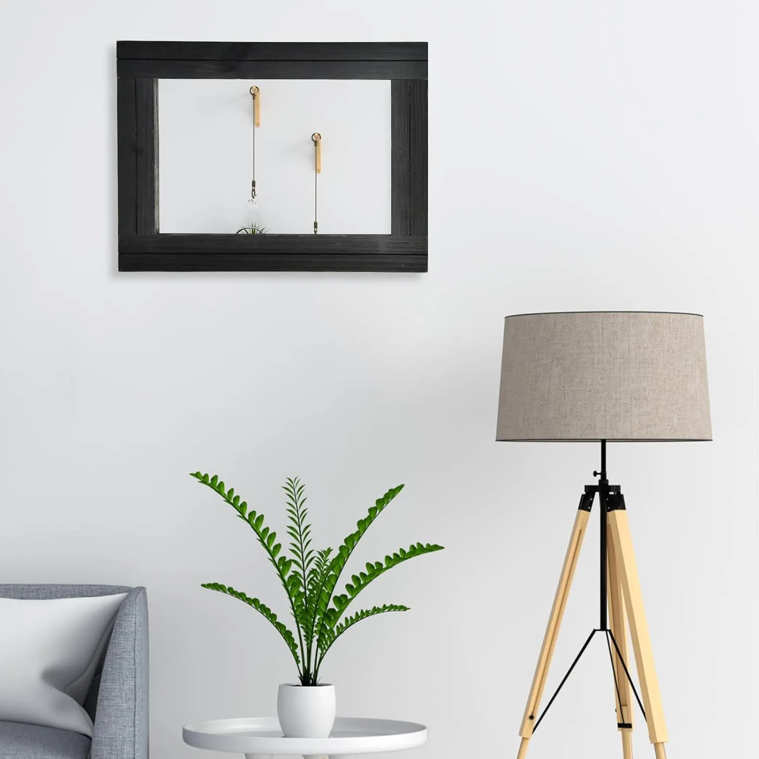 12 x 16 in Wall Decorative Mirror, Rustic Wood Frame Rectangular Mirror with Hanging Rope for Entryway, Bedroom, Guest Bathroom, Living Room, Bedroom, Black
