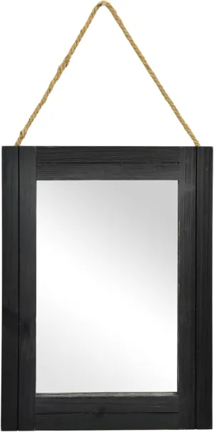12 x 16 in Wall Decorative Mirror, Rustic Wood Frame Rectangular Mirror with Hanging Rope for Entryway, Bedroom, Guest Bathroom, Living Room, Bedroom, Black