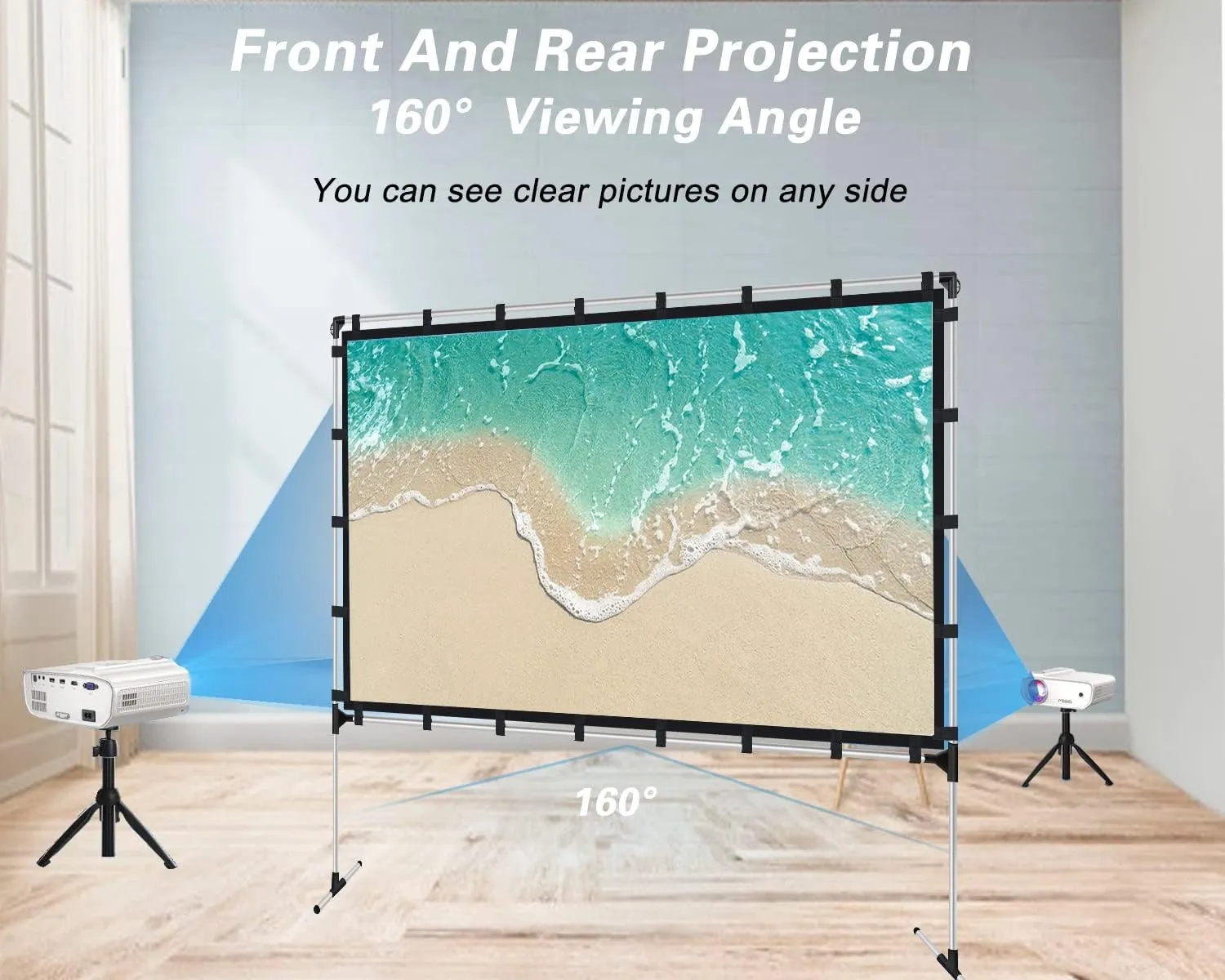 120 Inch Projector Screen and Stand Portable Front Rear Projection Screen 16:9 HD 4K Foldable Movie Screen with Carry Bag for Outdoor Indoor Home Theater Backyard Cinema Travel