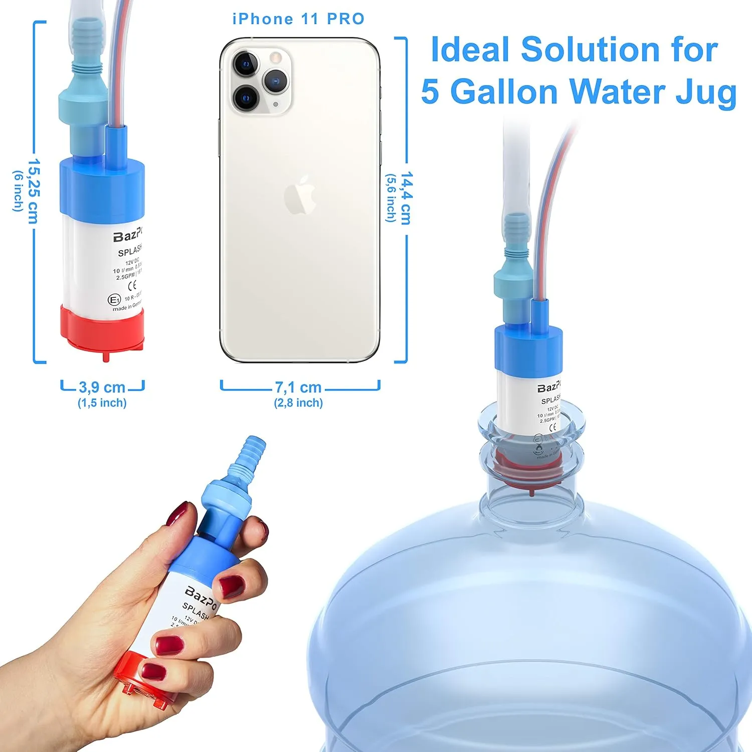 12V Submersible Water Pump - German Made (2.5GPM / 18ft.) | Portable RV Water Pump - Works with Electric Switch in 12V Faucets | 12 Volt Small Water Transfer Pump for Camper, Marine, Solar.