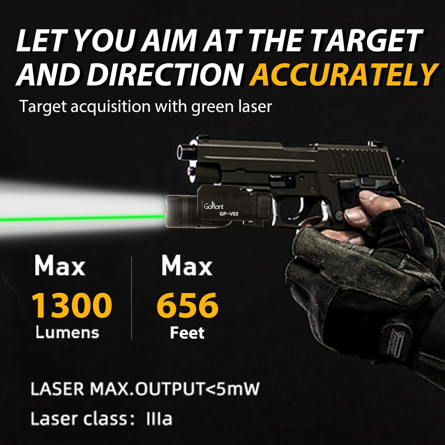 1300 Lumens Weapon Laser Light, Aircraft-Grade Aluminum Pistol Tactical Flashlight Laser, Battery Powered Adjustable Rail-Mounted LED Light and Green Laser Combo (Using No Rechargeable Batteries)