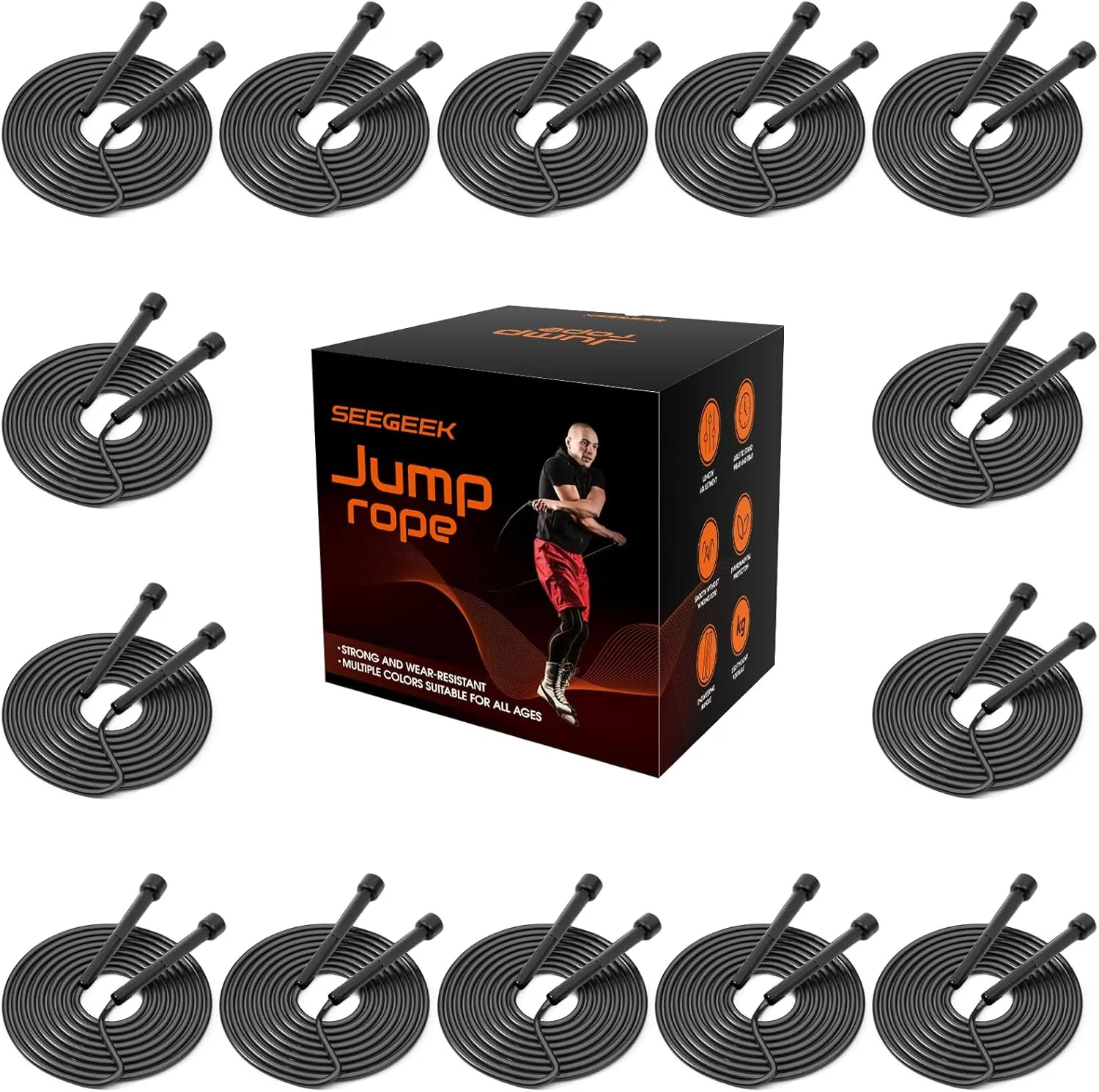 14 Pack Adjustable PVC Jump Rope for Cardio Fitness - Versatile Jump Rope for Women Men Kids Christmas Gift -Tangle-Free for Keeping Fit, Training, Workout