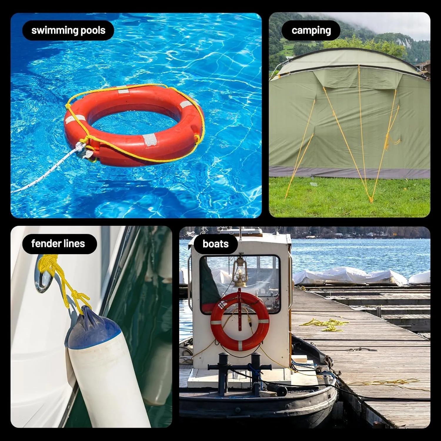 1/4inch 500ft Polypropylene Rope, All Purpose Yellow Rope, Floating Line, Camping, Flag Pole, Indoor & Outdoor, High Visibility, Lightweight