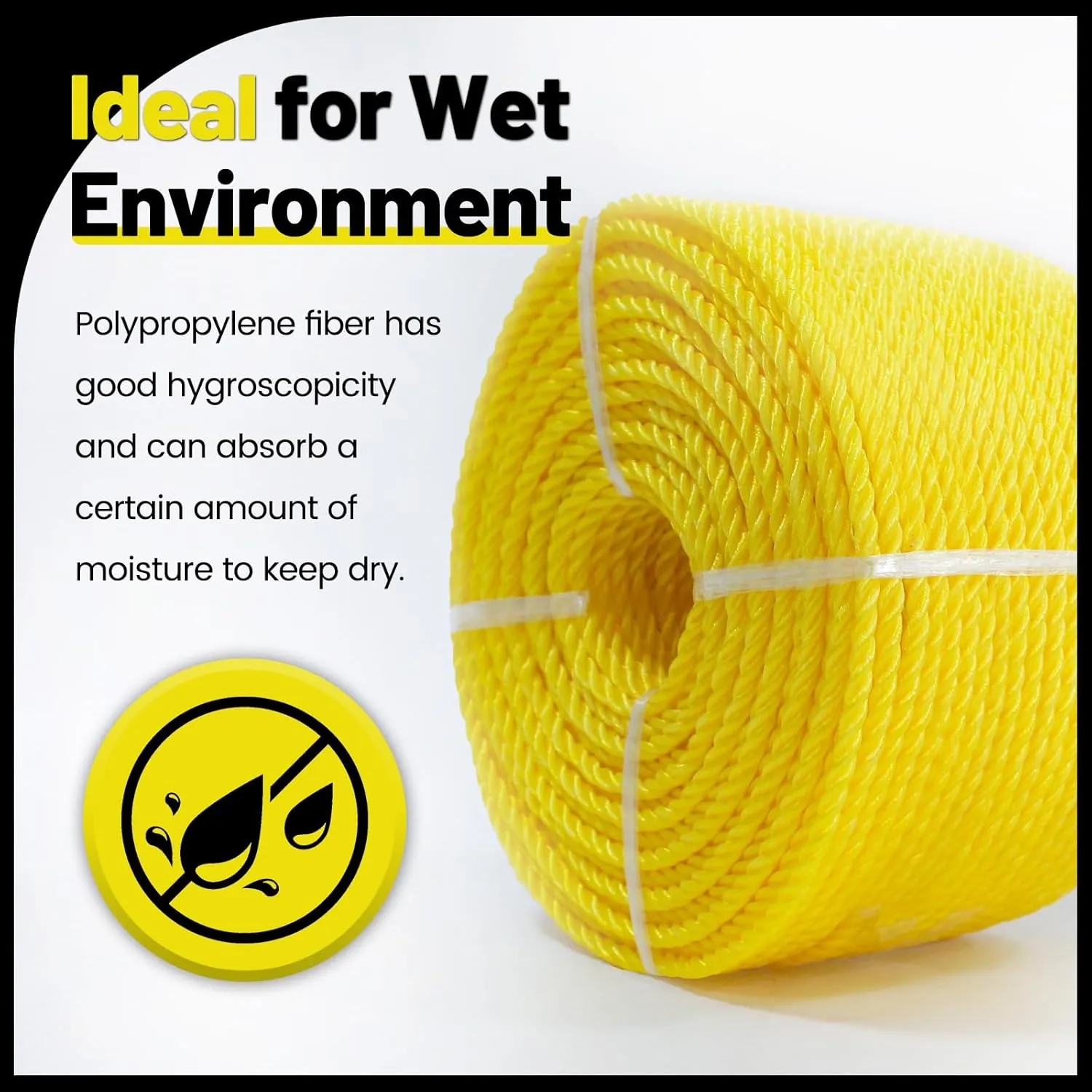 1/4inch 500ft Polypropylene Rope, All Purpose Yellow Rope, Floating Line, Camping, Flag Pole, Indoor & Outdoor, High Visibility, Lightweight