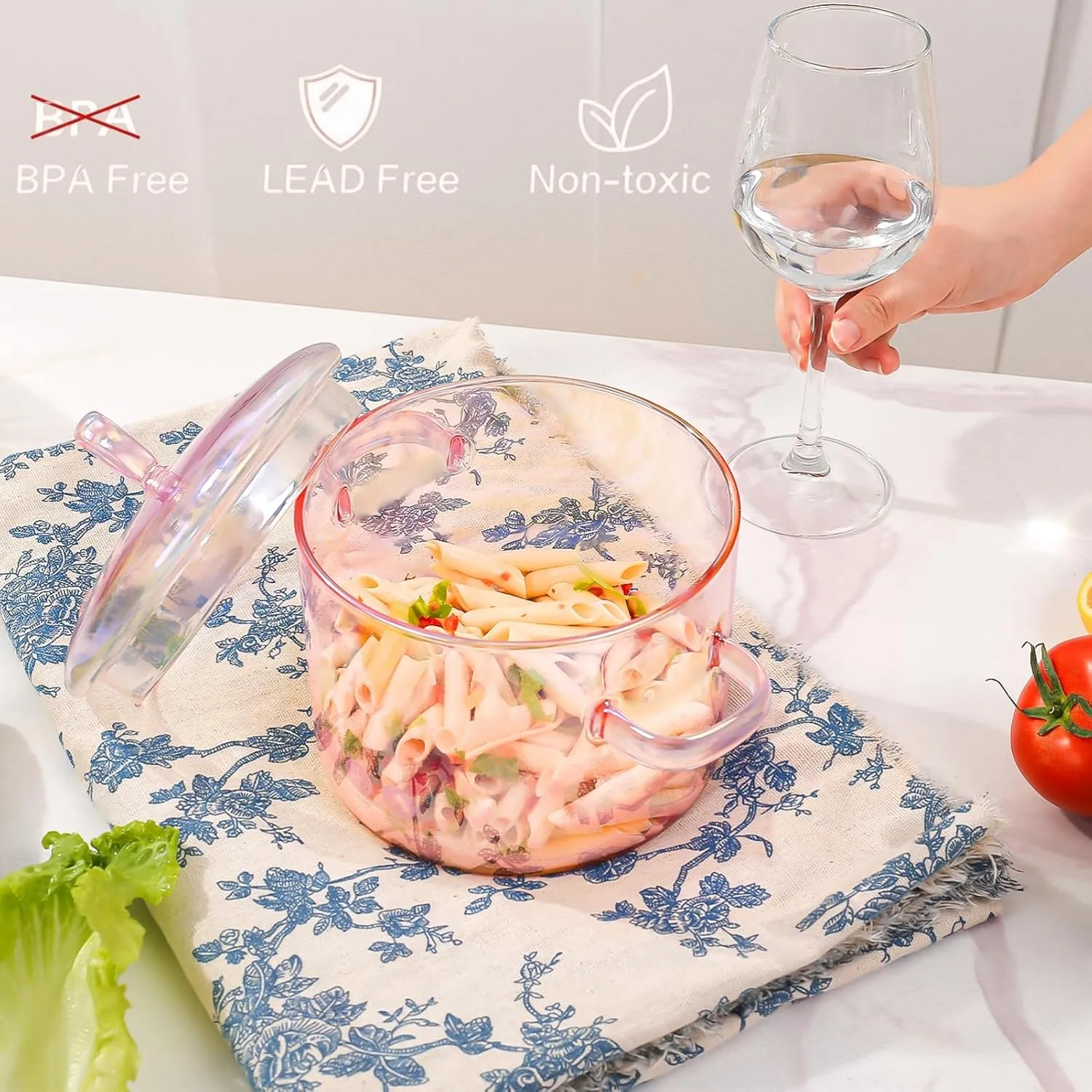 1.5L Pink Glass Potpourri Pot, 1500ml (51oz), Glass Cooking Pot, Heart-shaped Lid, Easy to Clean, Heat Resistant, Safe for Oven, Gas, Electric Stoves, and Dishwashers. for Potpourri, Pasta, and Soups.