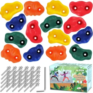 15Pcs Rock Wall Climbing Holds for Kids and Adults, Indoor and Outdoor Rock Wall Kit, Multi-Colored Climbing Rock Wall Grips for Playground Play Set, Climbing Toys for Kids Workout