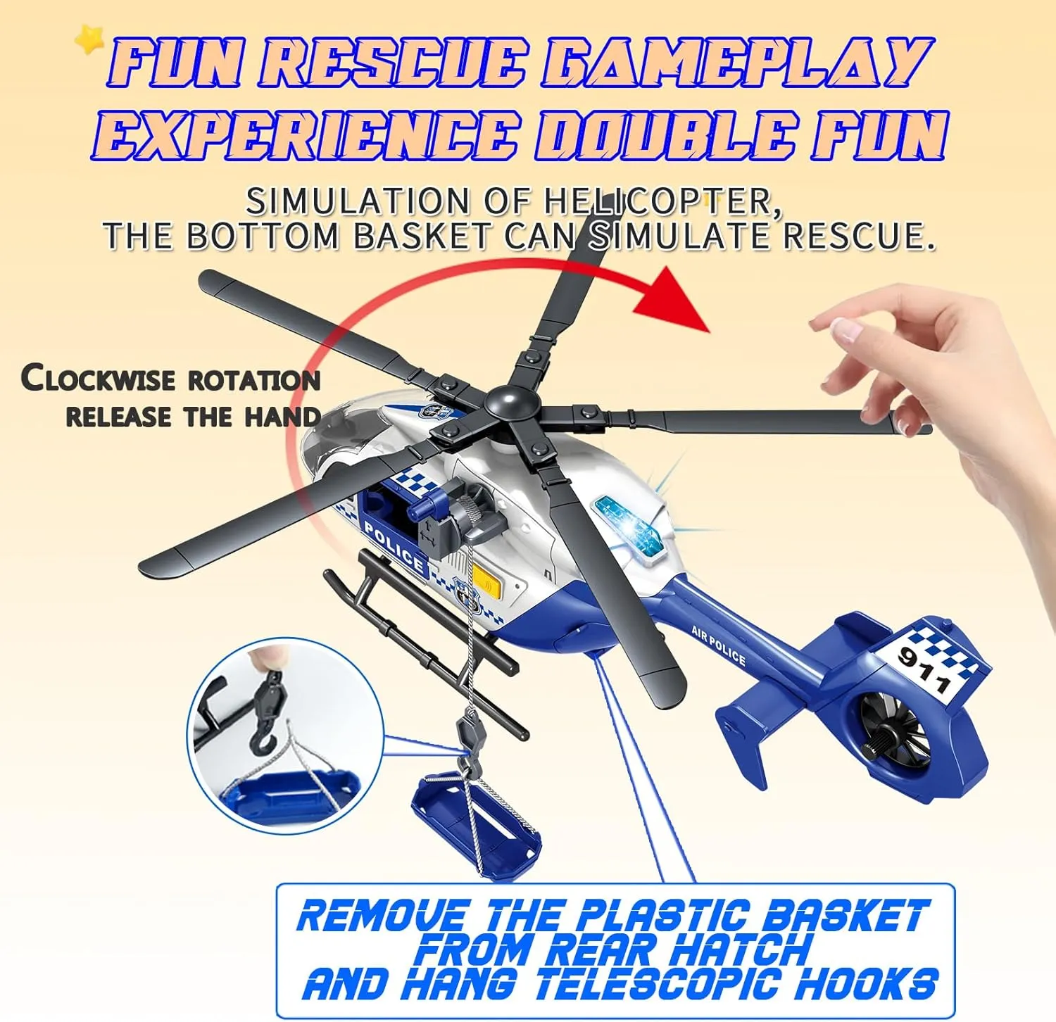 15" Rescue Helicopter Toy Light and Sound Rescue Vehicles Toys for Kids Aged 3 Toddler Kids Boys Gifts (Rescue Helicopter)