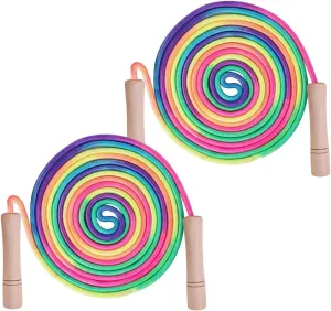 16 FT Double Dutch Jump Rope for Kids, Adjustable Rainbow Skipping Rope with Wooden Handles, Perfect for Fitness, Outdoor Fun, School Sports, and Party Games