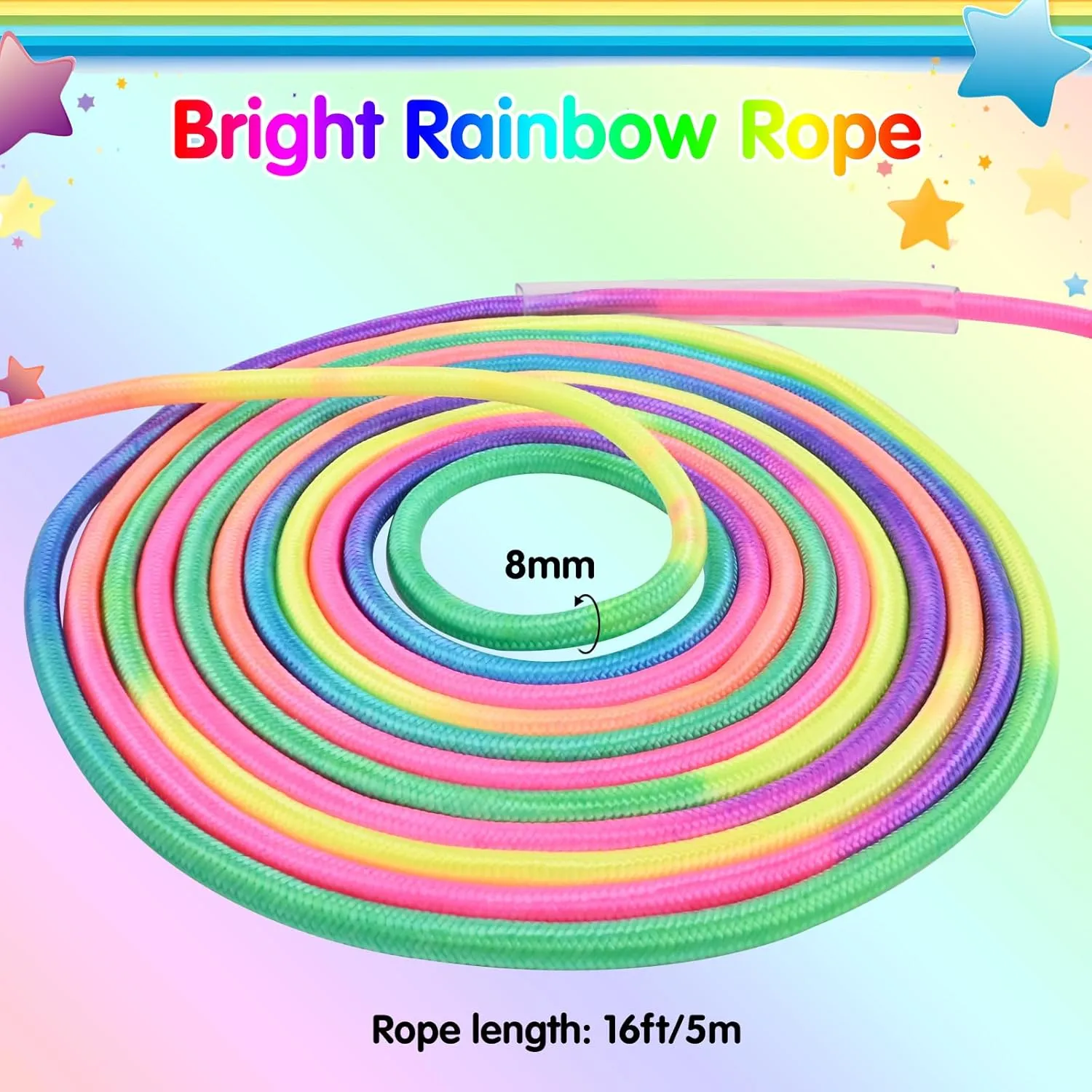 16 FT Double Dutch Jump Rope for Kids, Adjustable Rainbow Skipping Rope with Wooden Handles, Perfect for Fitness, Outdoor Fun, School Sports, and Party Games