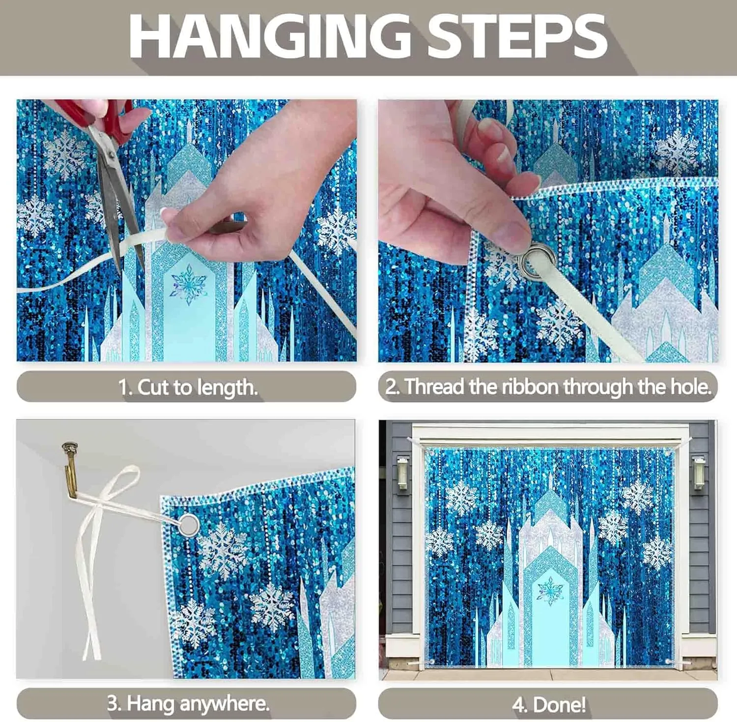 1PC 16x7ft Ice Snow Castle Garage Door Banner Decorations Winter Snowflake Photography Backdrop Home Outdoor Wall Cover (No Glitter No Sequin) Girl Party Supplies