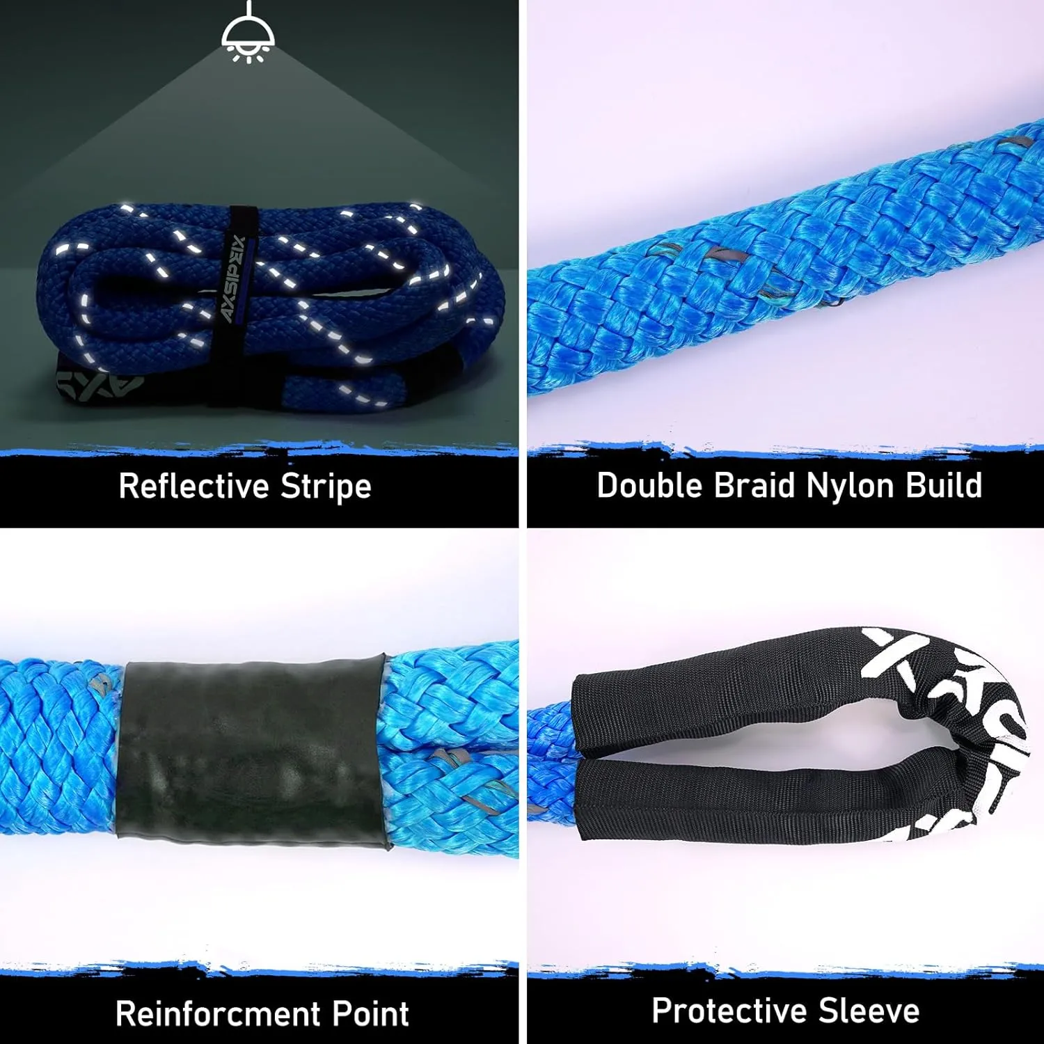 1"×20ft Kinetic Recovery Rope (48,500lbs) Heavy Duty Offroad Recovery Rope with 2 Soft Shackles 1/2" x 22" Offroad Recovery Kit for UTV, ATV, Truck, Car (Dark Blue)