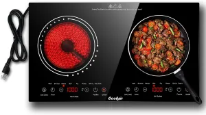 2 Burner Electric Cooktop - 24 Inch Built-in & Countertop Electric Stove Top, 110V-120V Double Burner Ceramic Cooktop Portable with Safety Lock, Timer, Sensor Touch Control, 110V Plug in