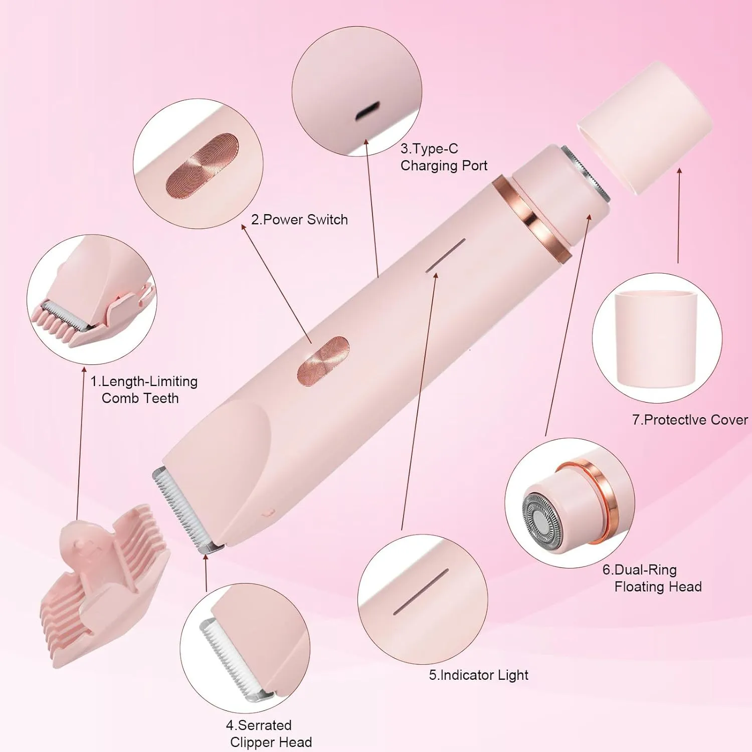 2 in 1 Electric Shaver for Women, Rechargeable Electric Shaver and Accessories, Wet and Dry Use Body Trimmer for Home (Purple)