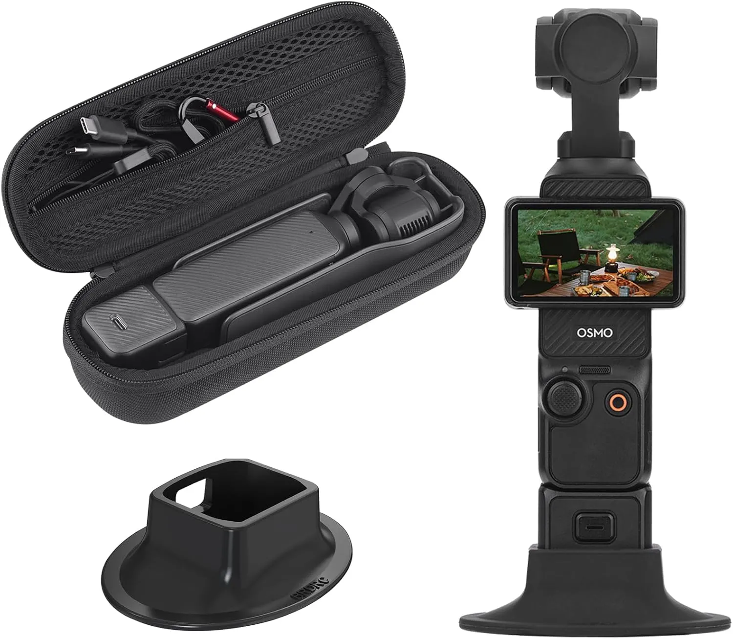 2 in 1 Osmo Pocket 3 Accessories Kit,Carrying Case Desktop Stand for DJI Osmo Pocket 3 Creator Combo, Portable Hard Storage Bag,Travel Non-Slip Support Adapter Pocket 3 Accessories