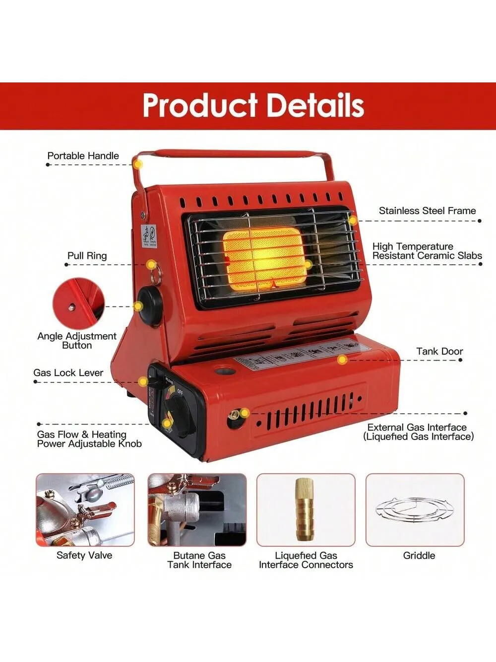 2 In1 Butane LP Gas Ceramic Burner Heater Warmer Heating & Cooking Stove Camping