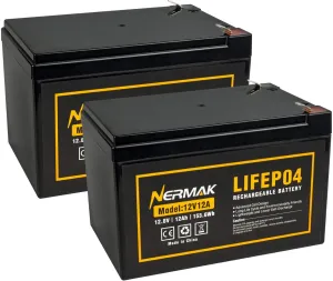 2 Pack 12V 12Ah LiFePO4 Deep Cycle Battery, 2000  Cycles Lithium Iron Phosphate Rechargeable Battery for Solar Power,UPS,Lighting, Power Wheels, Fish Finder, Scooters and More, Built-in 12A BMS