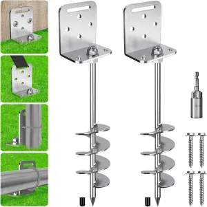 2 Pack 18" Screw In Ground Anchors Set Shed Earth Anchor Stakes with Versatile L Bracket Trampoline Anchor 2.7" Wide Spiral Swingset Anchors for Fence, Tent, Mobile Home, Canopy, Carport, Playset