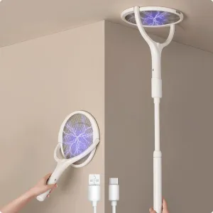 2-Pack GeckoMan Rotating Head Electric Fly Swatter Racket Rechargeable Bug Zapper Racket Bug Zapper Indoor Fly Zapper Mosquito Zapper Flies Killer for Indoors, with 2 Telescopic Extensions