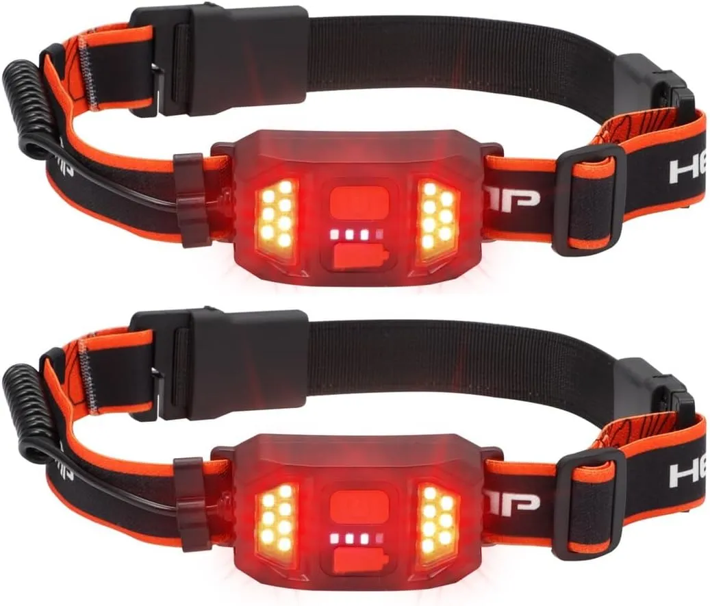 2-Pack Led Headlamps, USB Rechargeable Flashlights with Warning Rear Lights, Waterproof, Cob Clips for Running & Camping