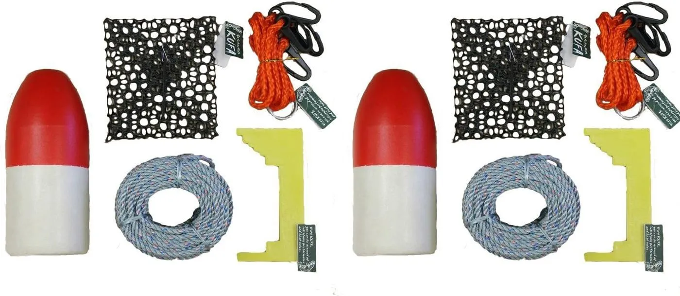 2-Pack of KUFA Crab Trap Accessory Kits (100' Lead Core Rope, Caliper, Harness, Bait Case & 11" Red/White Float) CAC1x2