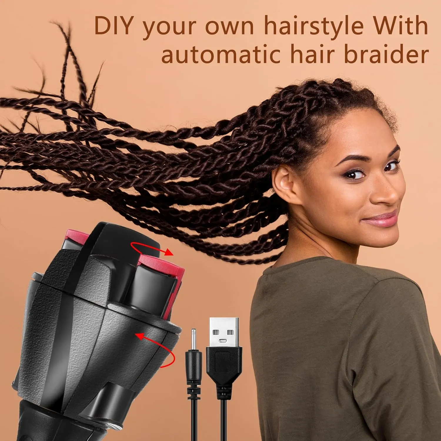2 Pcs Automatic Hair Braider Electric Machine DIY Styling Hair Braiding Twister Tools French Dreadlock Machine for Women Tangling(USB Model)