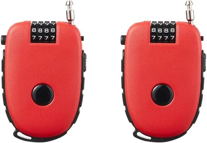 2 Pcs Portable Steel Wire Lock Cable Anti-Theft Telescopic Retractable Combination Security Lock for Bicycle, Trunk, Lockers (Red)