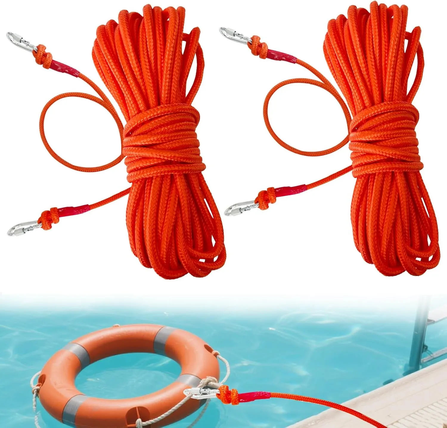 2 Pcs Water Floating Lifesaving Ropes,98.4 FT Professional Throwing Rope Line for Boating Fishing,Outdoor Professional Throwing Rope Rescue Lifeguard Rescue Lifeline,250KG Load Capacity