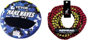 2-Person Inflatable Boat Tube and 60-Foot 2 Section Tow Rope for 1-2 Rider Towable Tubes