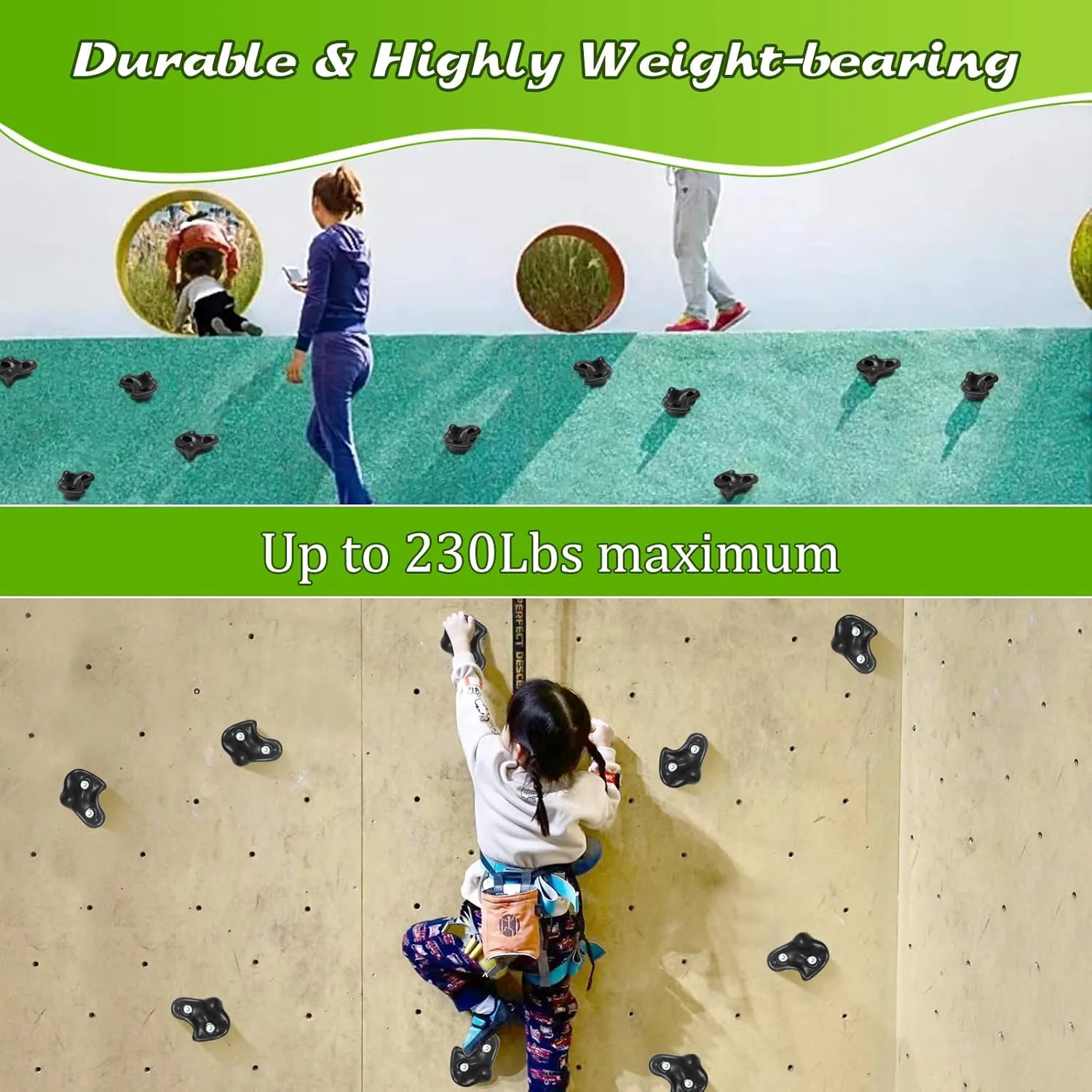 20 Pack Rock Climbing Holds Extra Large for Kids and Adults, Polyethylene Climbing Rocks with Mounting Hardware, DIY Indoor Outdoor Playground Backyard Park Play Set (Black)