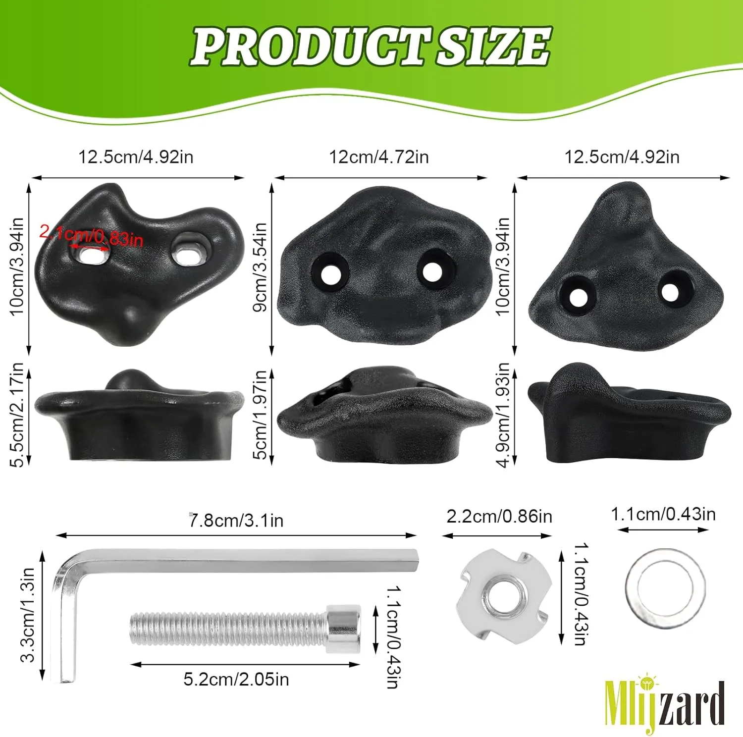 20 Pack Rock Climbing Holds Extra Large for Kids and Adults, Polyethylene Climbing Rocks with Mounting Hardware, DIY Indoor Outdoor Playground Backyard Park Play Set (Black)