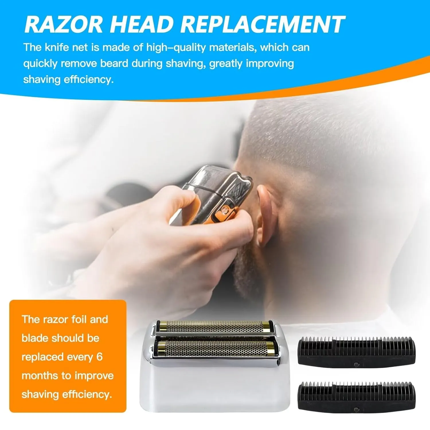 2024 New Replacement Foil and Cutter for Barberology Electric Shaver, Double Foil Shaver Replacement Head, Replacement Head for PRO Barberology FXFS2 Electric Razors(Silver)