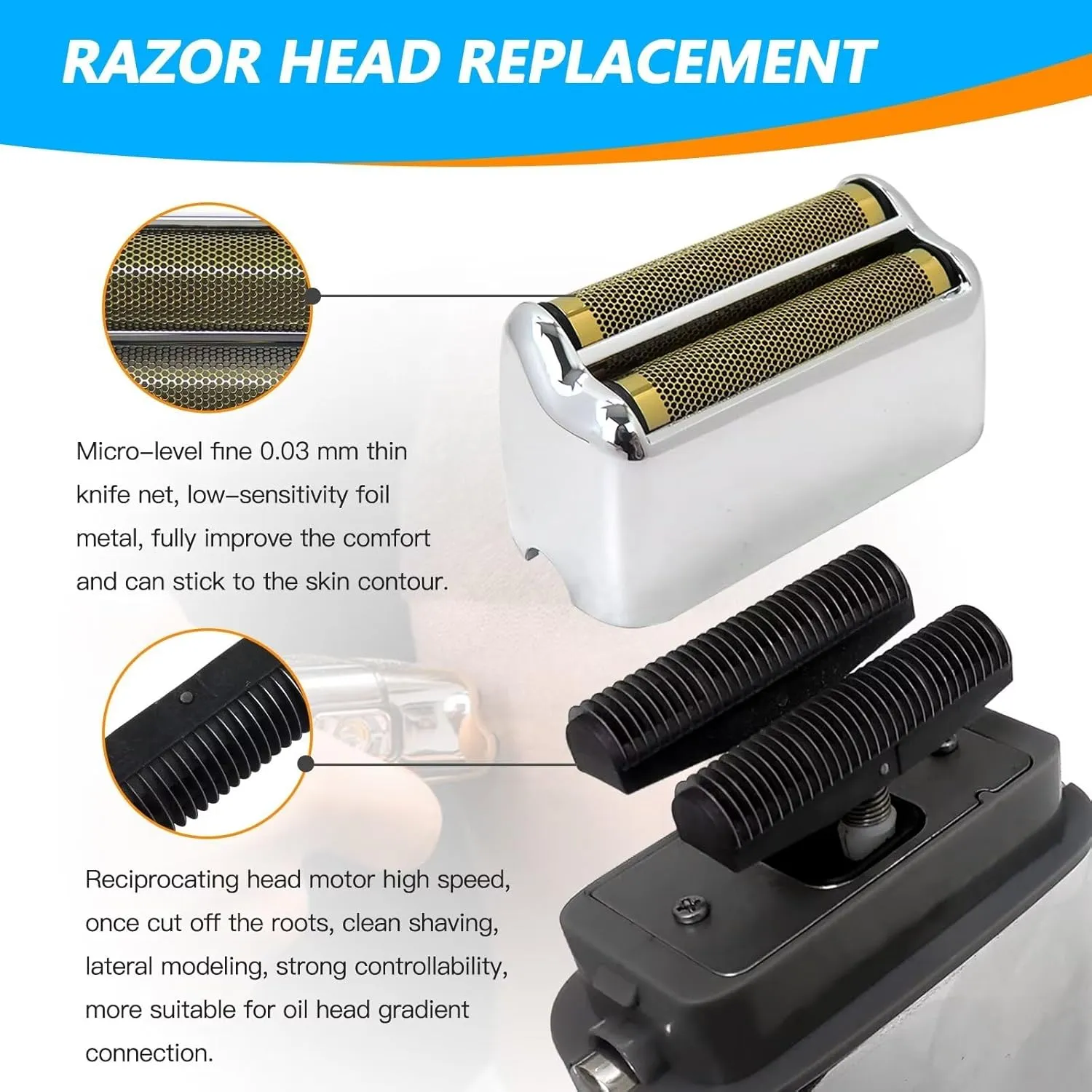 2024 New Replacement Foil and Cutter for Barberology Electric Shaver, Double Foil Shaver Replacement Head, Replacement Head for PRO Barberology FXFS2 Electric Razors(Silver)