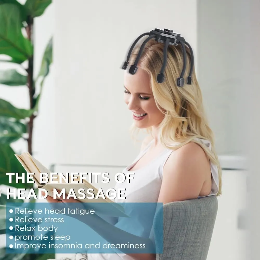 2024 New Scalp Massager, Electric Scalp & Head Stress Relax, 360 Cordless Vibrating Massager - 8 Contacts, 3 Modes (Black)