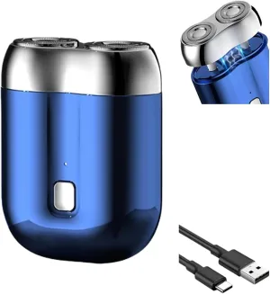 2025 New Model Mini Dual-Head Electric Shaver, Dual Heads Shaver Pocket Electric Mini Portable Razors Double Heads Razor Washable USB Rechargeable Dual-Head Compact Electric Razors (Blue)