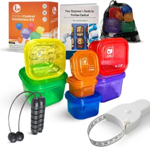 21 Day Portion Control Containers for Weight Loss with Booklet Guide - BPA Free Color-Coded Portion Control Containers, Body Measuring Tape, Cordless Jump Rope & Storage Bag